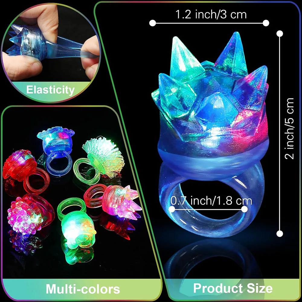 LED Light up Rings Flashing Bumpy Jelly Rings Glow In Dark Party Favors Supplies Blinking Neon Rave Rubber Rings for Event Raves