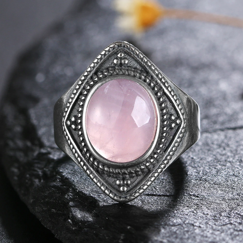 

Natural Rose Quartz Amethyst Vintage Ring for Women 925 Sterling Silver Ring Jewelry Wedding Party Anniversary Gift