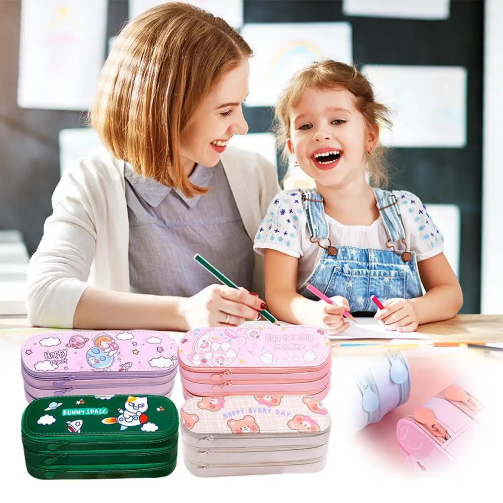 

Cartoon Cute 3 Layers Pencil Case Large Capacity Pencil Student School Supplies Storage Stationery Ruler Bag Eraser Office I3Y0