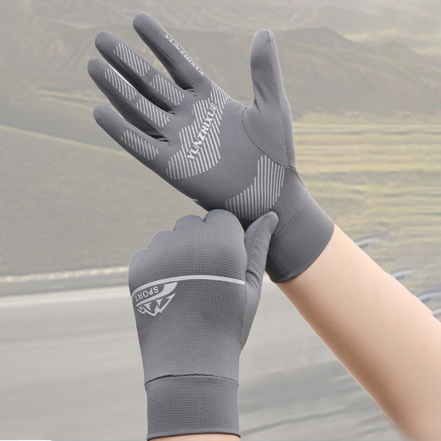 Men's Ice Silk Breathable, Cool, Sunscreen, UV Protection, Cycling, Sports, Fishing, Non slip All Finger Gloves 3
