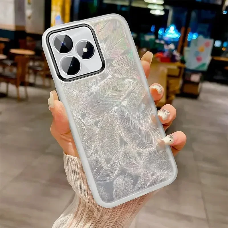 Feather Glitter Soft Silicone Case with Power Lens Camera Protection and Clear Bumper