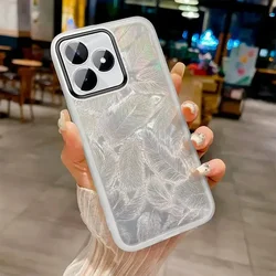 Feather Glitter Soft Silicone Case with Power Lens Camera Protection and Clear Bumper for honor 400 (White)