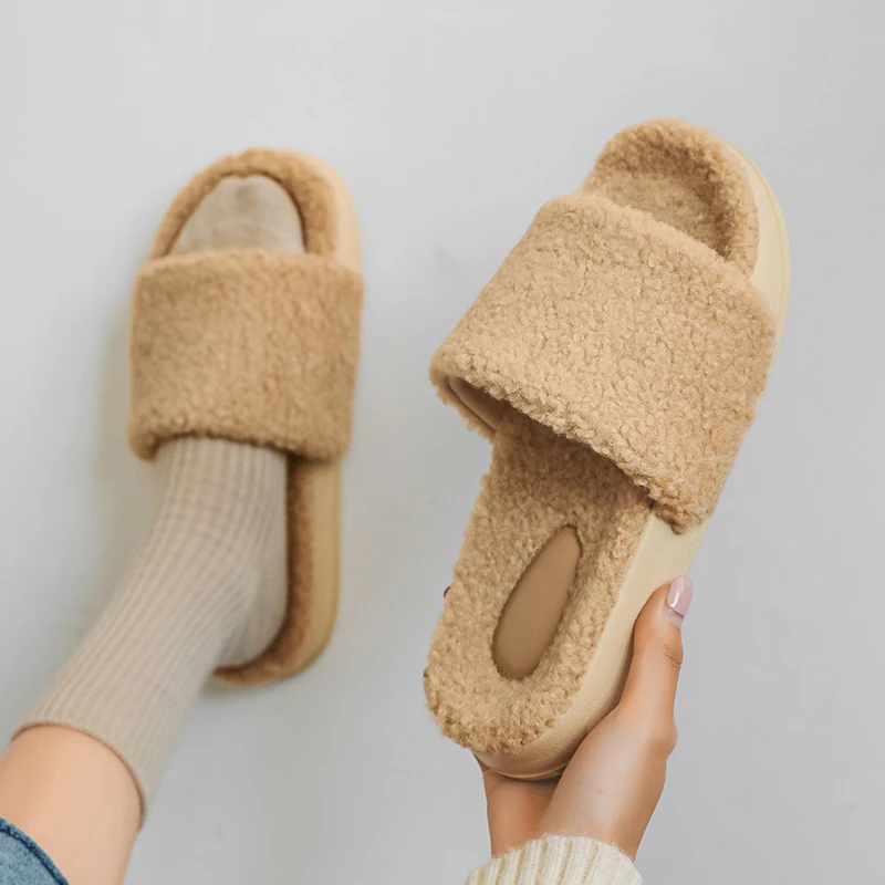 Slippers Women Winter Soft Plush Indoor House Warm Cotton Slides Couple Ladies Shoes Thick Sole Fluffy Slipper Men Home Slides