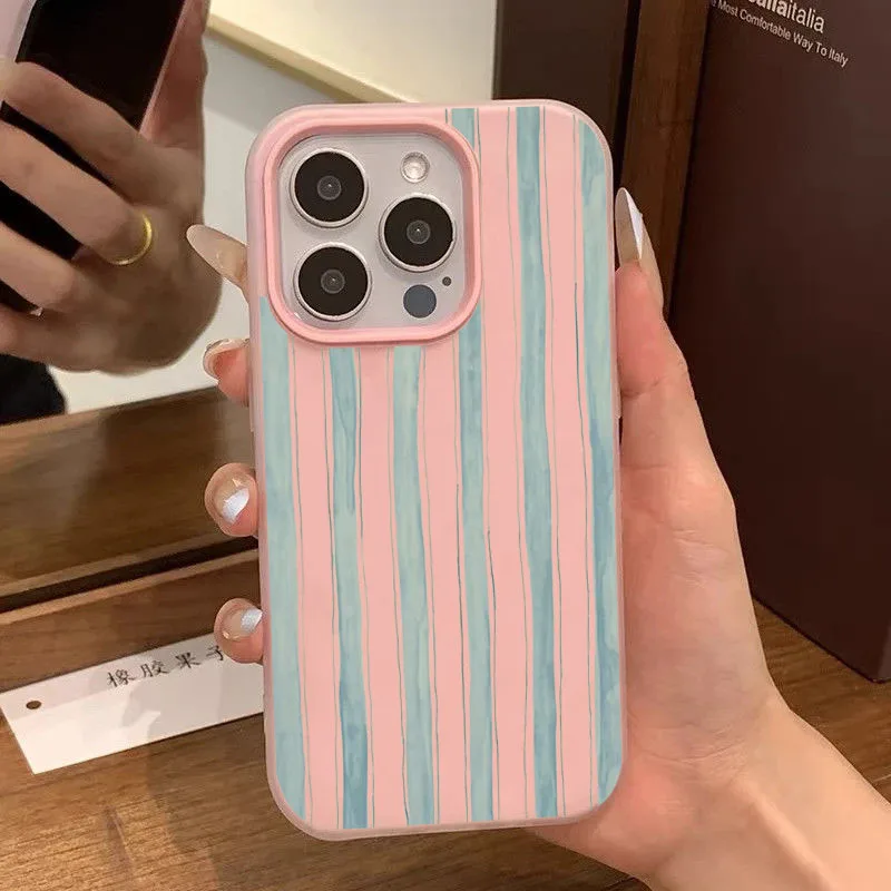 Vibrant Blue Striped Phone Case with 2-in-1 Creative Design