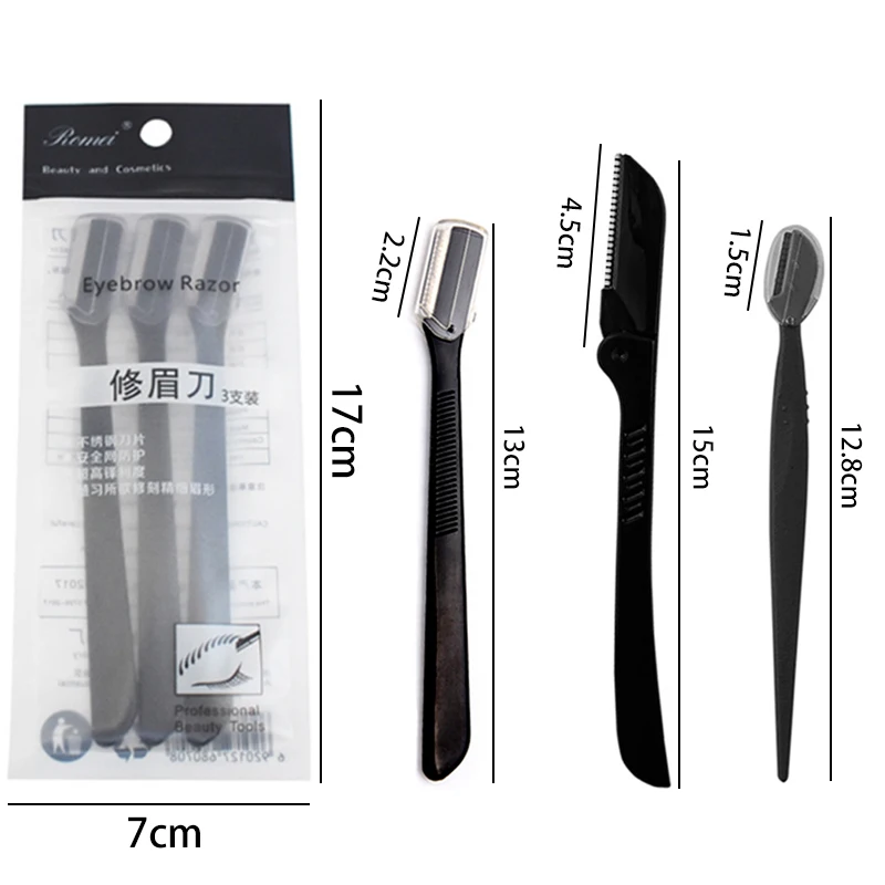 3 Pcs Eyebrow Trimmer Face Razor Eyebrow Portable Blades Shaver Knife Hair Remover Set Makeup Eyebrow Profiler Tools