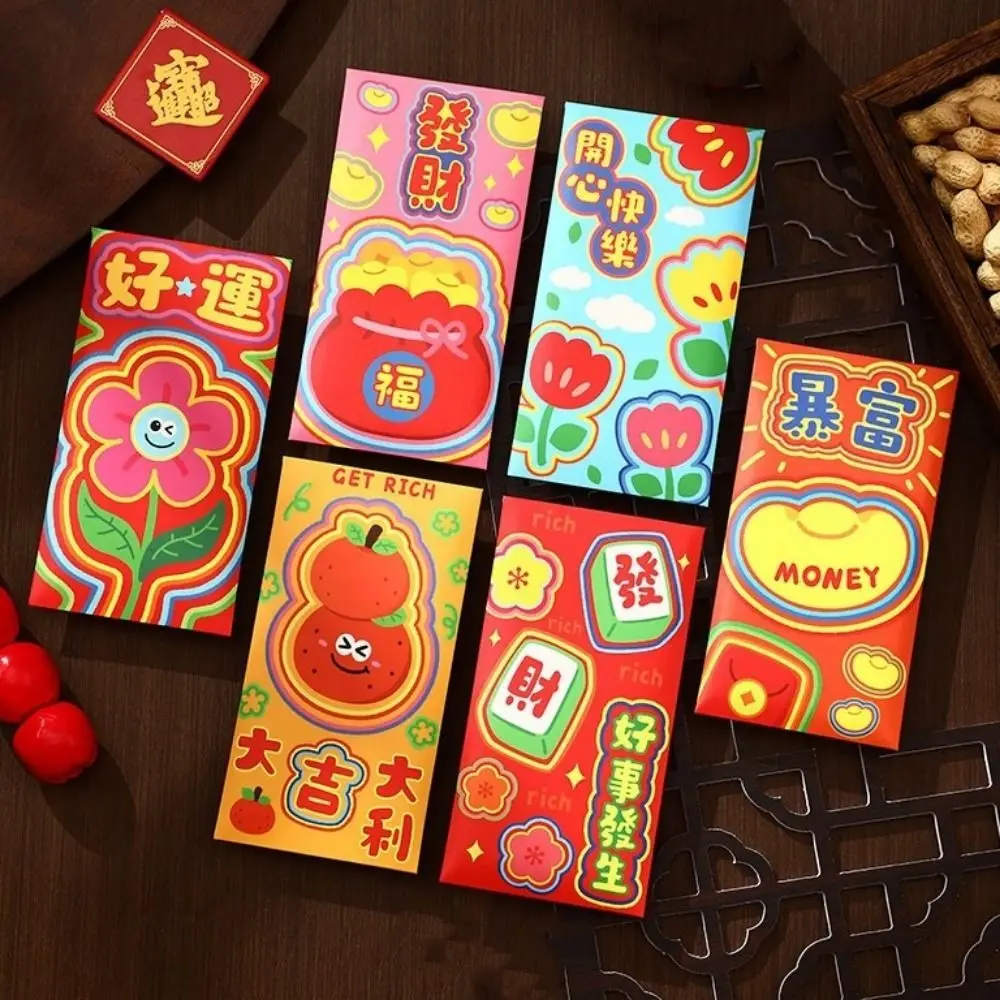 6Pcs Paper 2026 Horse Year Red Envelope Chinese Style Cartoon Horse Year Money Envelope Blessing Traditional Red Pocket