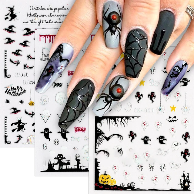 Halloween Nail Art Stickers Cute Nail Decals 3D Self Adhesive Horror Ghost  Cartoon Design Nail Stickers Cute Cartoon Nail Stickers Decoration Supplies