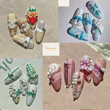 

Tomoni Winter Knit Sweater Cloth Pattern 5D Nails Decal Engraved Embossed Nail Art Adhesive Decals for New Year Valentines Gift