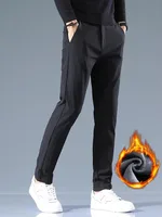Winter Fleece Golf Casual Pants Men Business Slim Stretch Jogger Thick Trousers Korean Classic Elastic Waist Velvet Male Pants 2