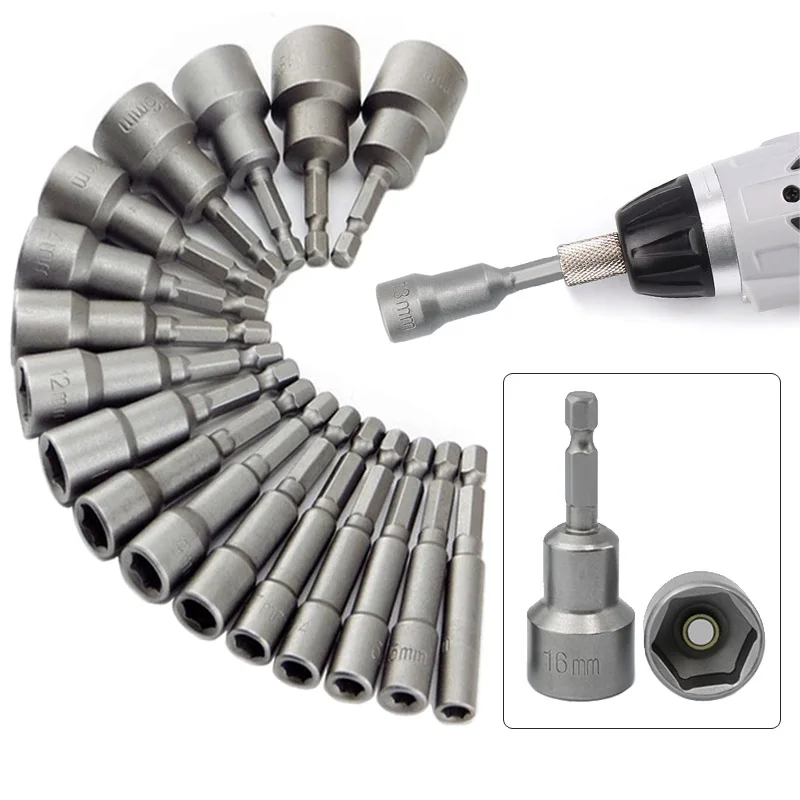 619mm 1/4″ Hex Sockets Sleeve Nozzles Nut Driver Screwdriver Set Drill