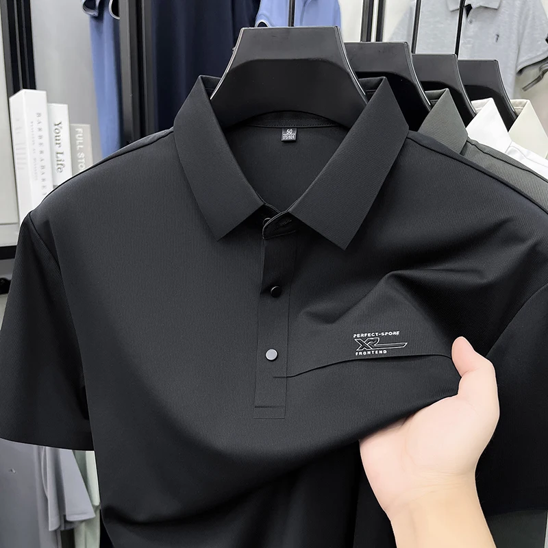 Modisches, mit Buchstaben geprägtes Kurzarm-Poloshirt, hochwertige Luxusmarke, Eisseide, kühl, sommerlich, atmungsaktiv, Herren-Freizeit-T-Shirt, neu