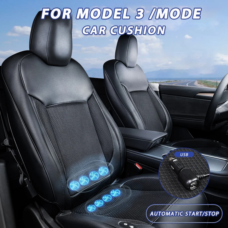 

For Tesla Model 3 model Y Ventilation Breathable Car Seat Cover Cool Protector Sheet Interior Cushion with Fan Charging Charger
