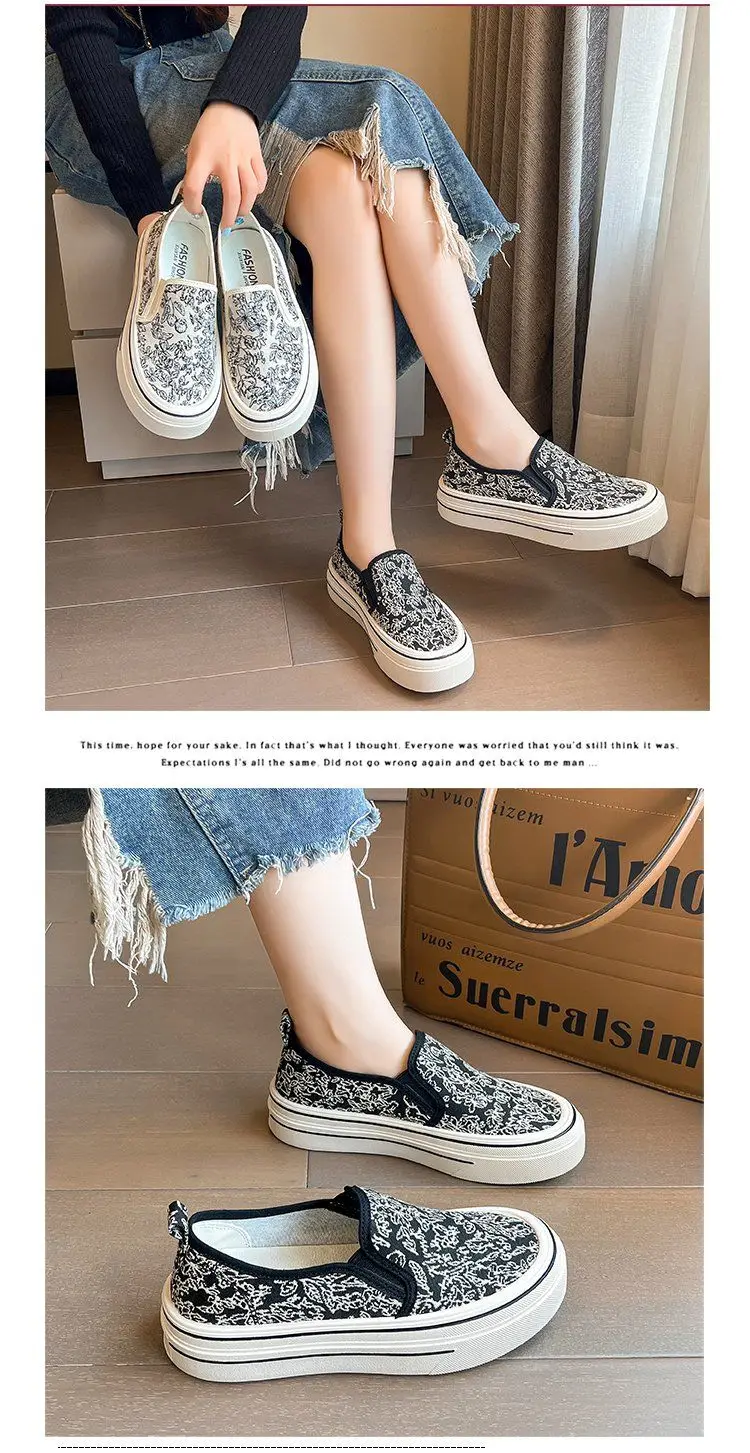 Stickerei Leinwand Loafer Damen Laufschuhe dicken Boden chinesischen Stil Körbe Femmes Schule Mädchen flache Tenis Schuhe – Detail 14