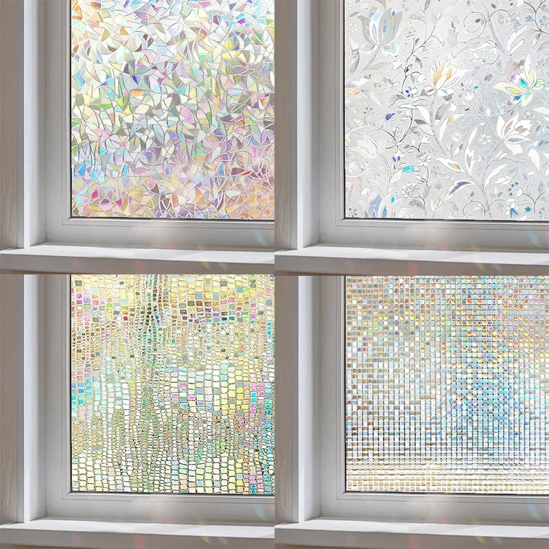 Window Privacy Film Static Clings Vinyl 3D Decals Window Stickers Rainbow Window Film for Control Anti UV