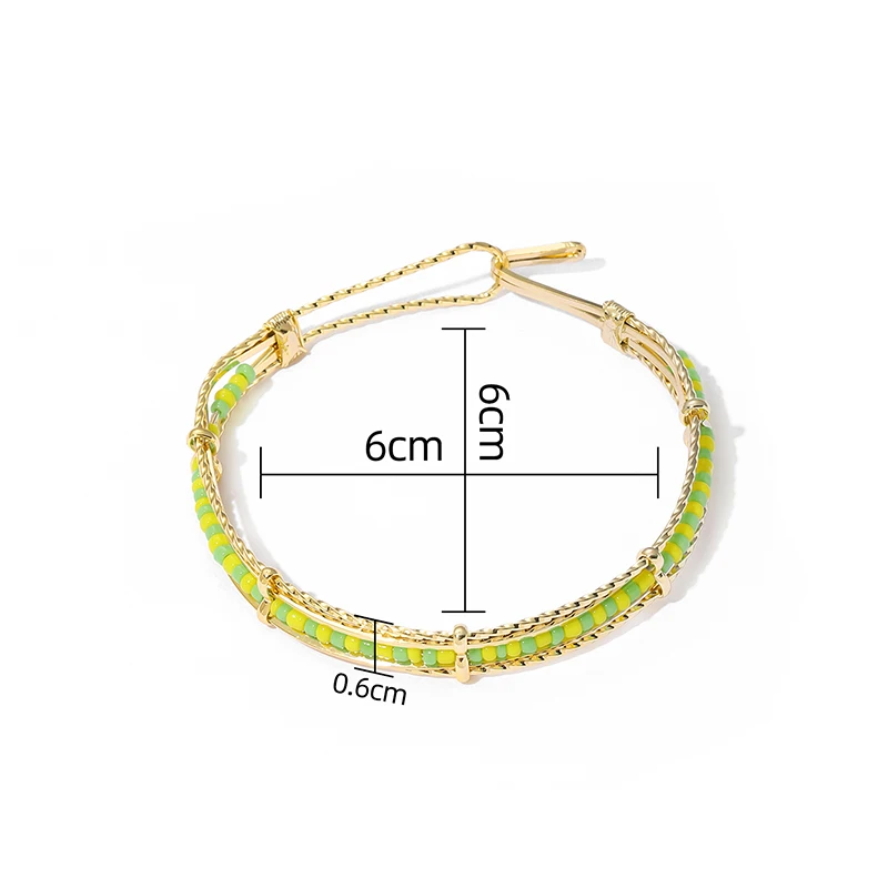 G&D Noble Bohemia Handmade Ethnic Beads Bangle for Women Gift Gold Plated Babalawo Green and Yellow Beads Bangle Orula Bracelet 6