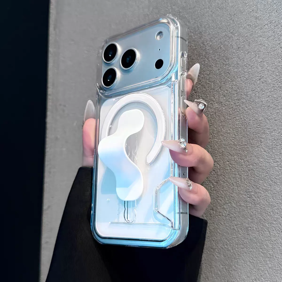 Premium HD Clear Card Holder Bracket with Magnetic Charging and Shockproof Acrylic Cover