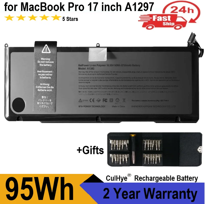 A1383 Laptop Battery For Macbook Pro 17 Inch A1297 2011 Series Notebook Mc725Ll/A Md311Ll/A Mb604Ll/A 10.95V 95Wh/8800Mah