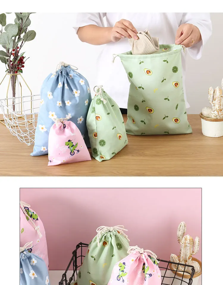 Baumwolle Leinen Kordelzug Tasche Blume Pflanzen Gedruckt Weihnachtsgeschenk Süßigkeiten Münze Schlüssel Aufbewahrungstasche Reise Kosmetik Schmuck Organizer – Detail 2