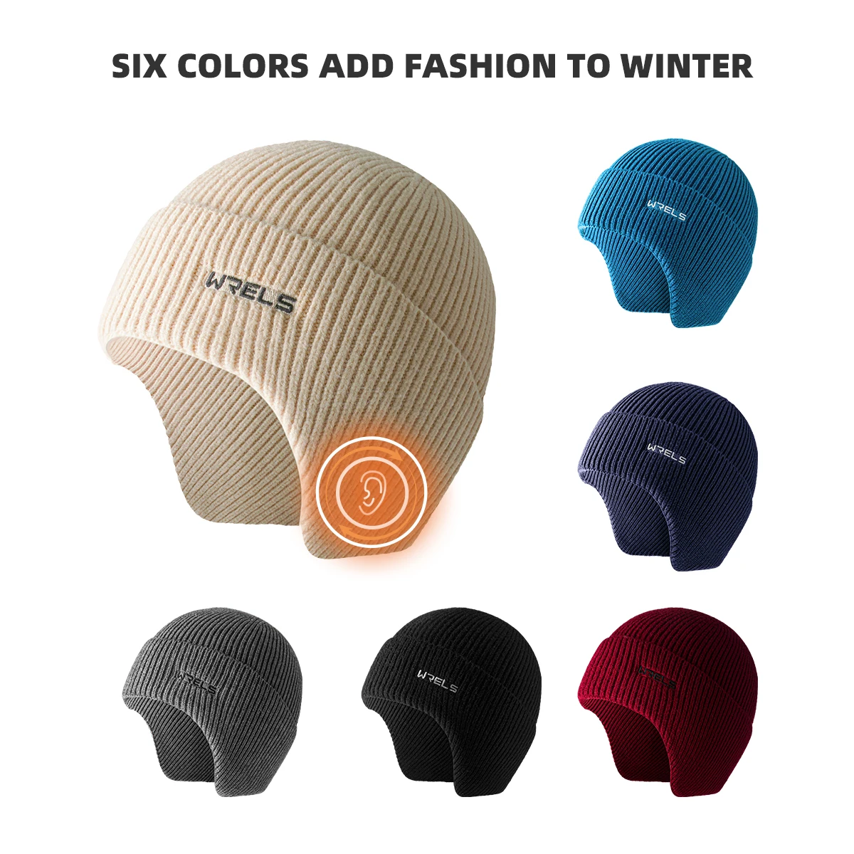 WRELS Earflap Winter Hat Warm Pullover Hat Thickened Beanie Hat Knitted Earflap Cap Soft Outdoor Cycling Running Ear Protector
