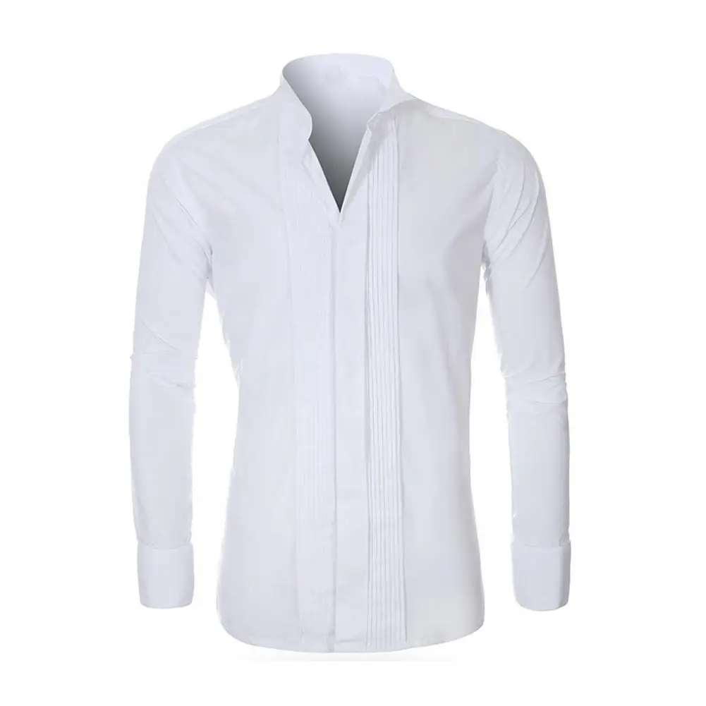 

Lightweight Men Shirt Elegant Formal Wedding Party Shirt with Bow Tie Long Sleeve Lapel Button-up Groomsmen Attire Solid Color