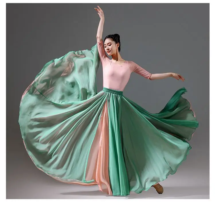 720 Degree Women Classical Modern Dance Training Skirt Elegant Ethnic Double Chiffon Performance Swing Skirt Wrap Ethereal Skirt 3