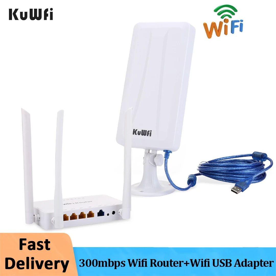 Kuwfi-roteador sem Fio com Alto Ganho Adaptador Usb Wifi Usb Estender Sinal Receptor de Alta Potência Compartilhar 32 Usuários 300mbps