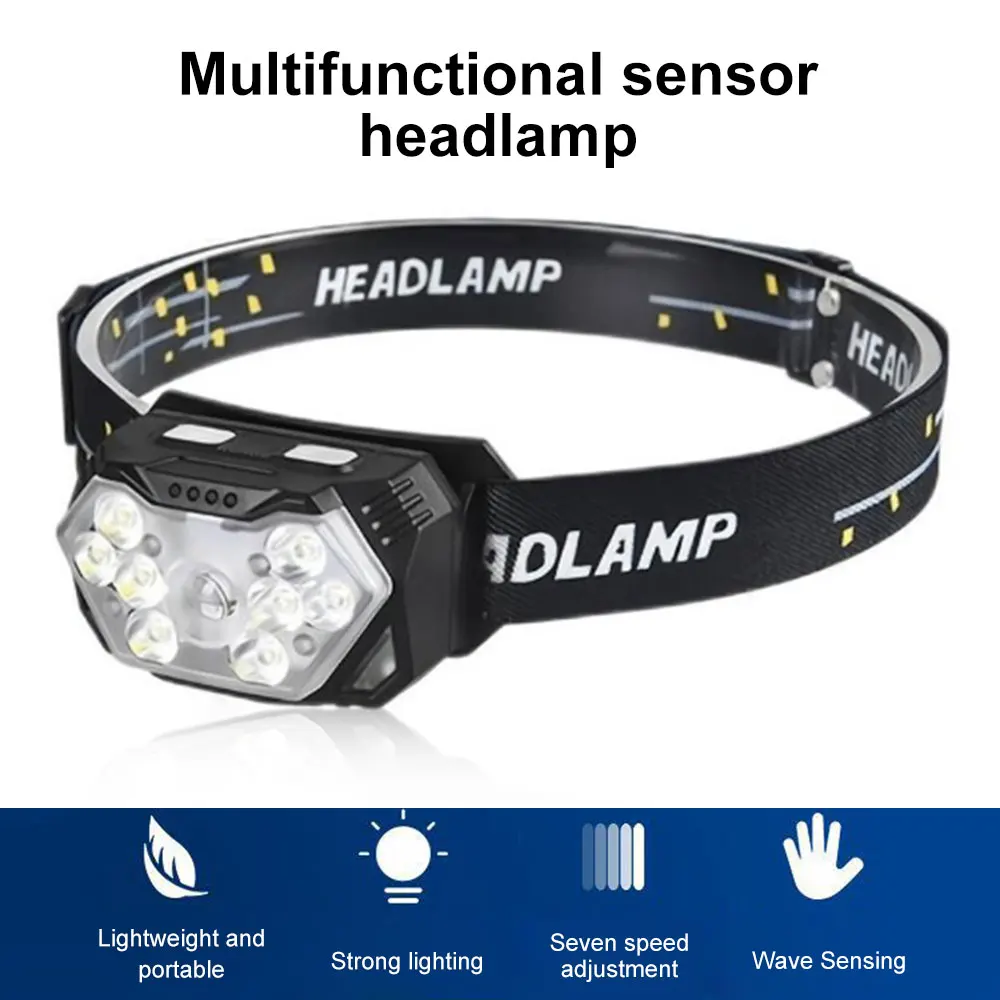

9 Led Strong Light Headlamp USB Rechageable Motion Sensor Headlight Portable Fishing Camping Outdoor Head Lamp Work Flashlight