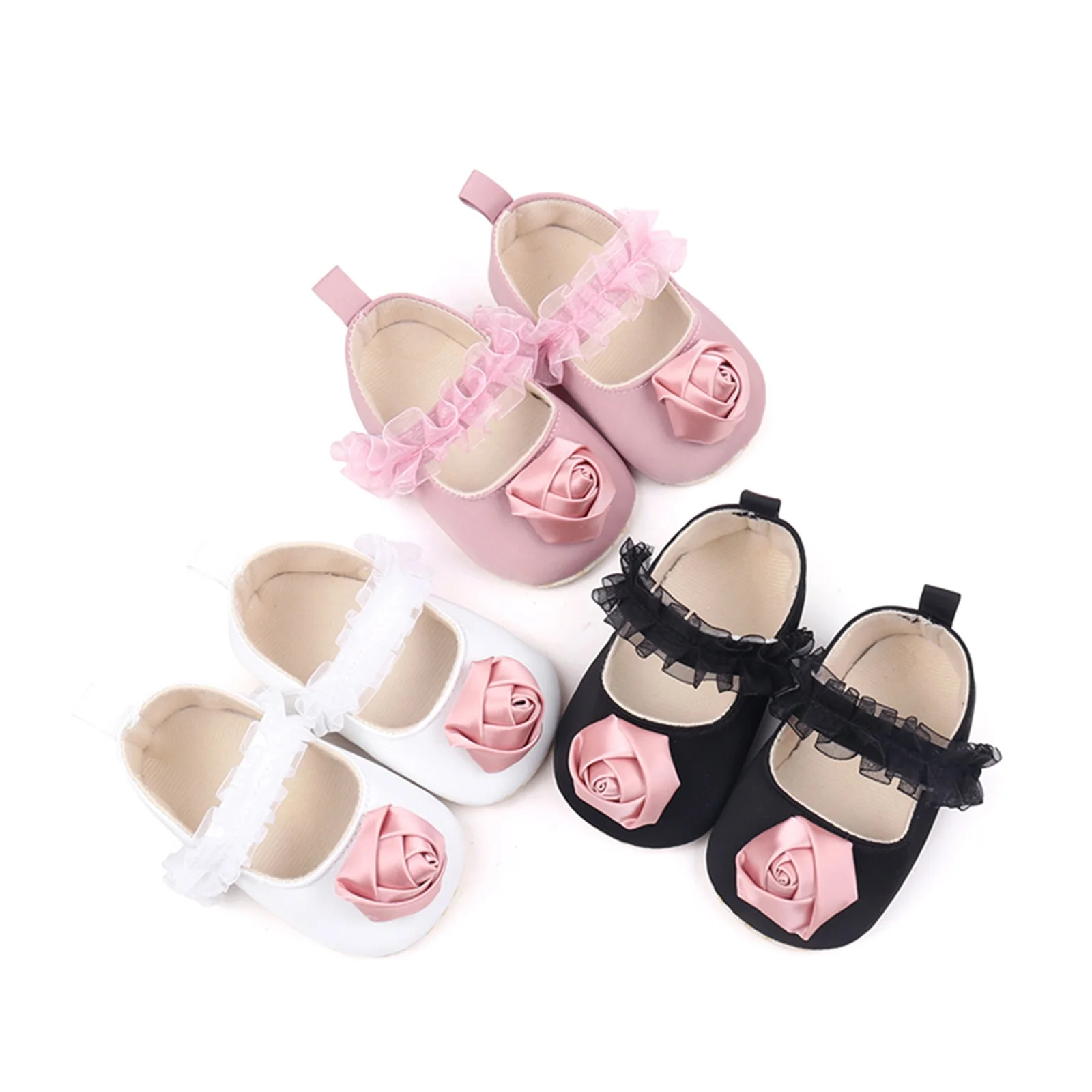 0-18Months Newborn Infant Baby Girls Mary Jane Shoes Princess Shoes Cute Lace Rose Design Soft Non-Slip First Walking