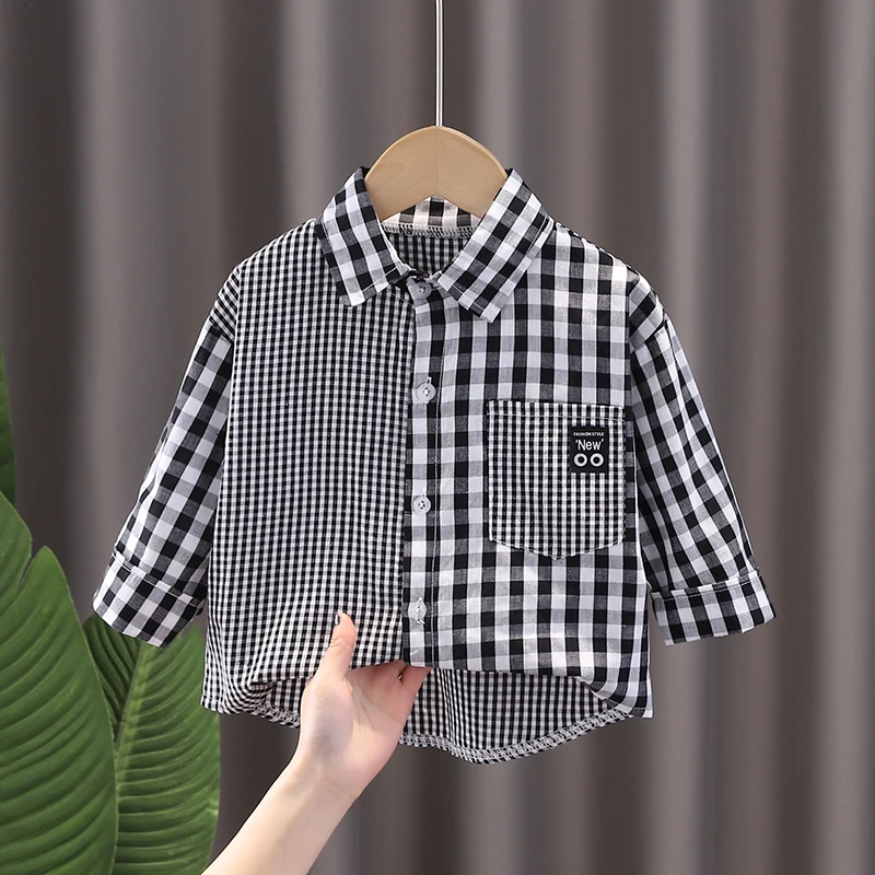 IENENS Kids Shirt Clothes Spring Thin Blouses Clothing Infant Boy Plaid Cotton Tops 1 2 3 4 Years Kids Long Sleeves Shirt