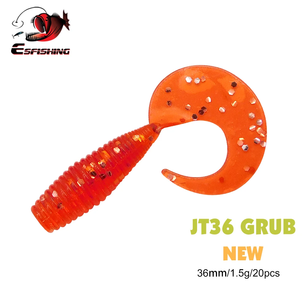 Esfishing New 2023 Small Grub Lure Jt36 20pcs 36mm Silicone Single Tail
