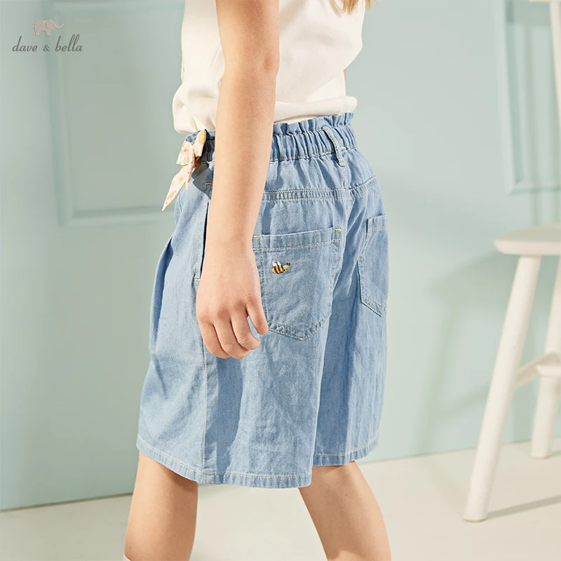 

DK2221464 dave bella summer 5Y-13Y kids girls fashion bow solid pockets pants children boutique casual calf-length pants