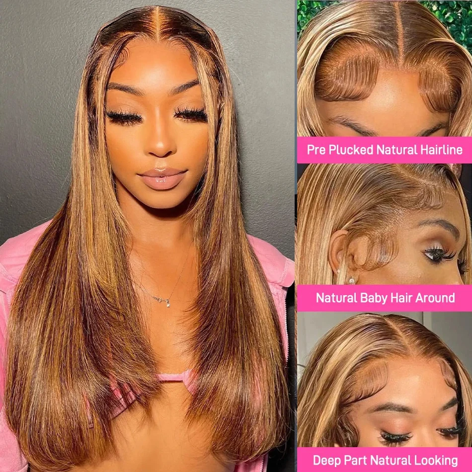 Highlight Wig Human Hair 13x4 Straight Lace Front Wigs Brazillian PrePlucked Cheap Ombre Hd Lace Front Human Hair Wigs For Women