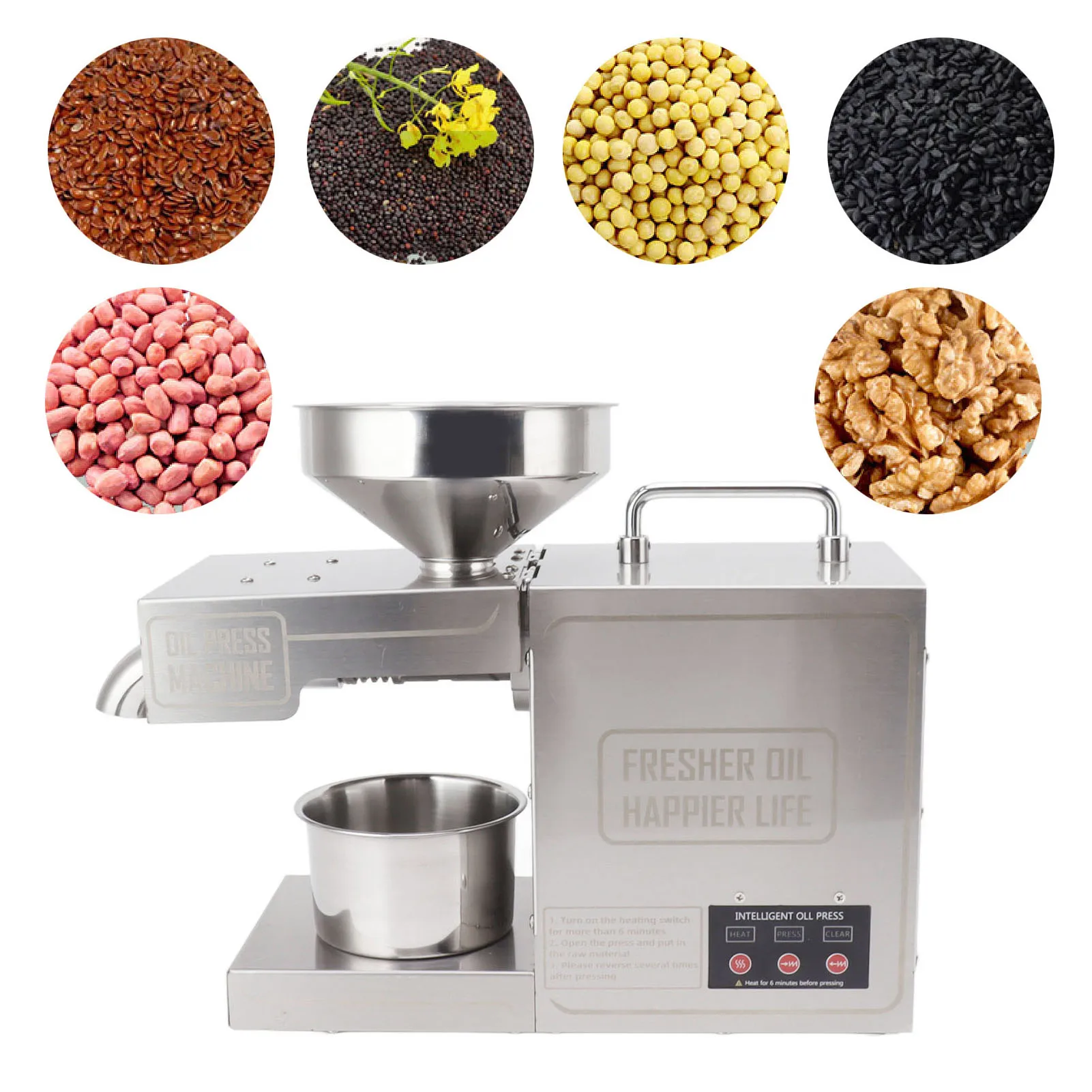 Oil Press Machine Household Oil Press Machine Intelligent Automatic Electric Stainless Steel Cold Hot Oil Press Extractor 110V/220V