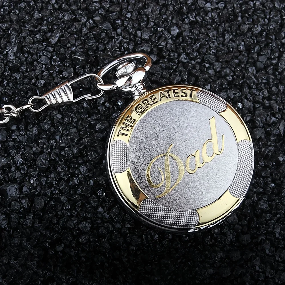 "Dad" Retro Pocket Quartz Watch Father's Best Gift Trendy Pocket Watch Pendant Necklace Clothing Accessories For Men