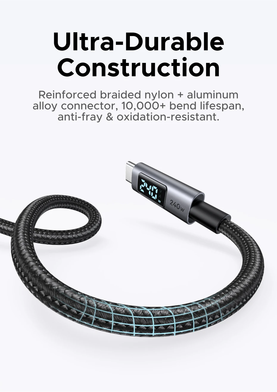 UGREEN USB-C Cable 240W Digital Display Screen PD3.1 Type-C Cord for Laptop MacBook iPhone 17 Samsung S25 arger USB Type C Cable
