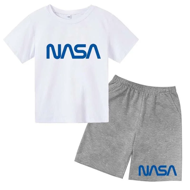 thumbnail image 1 of Conjunto de 2 camisetas y pantalones cortos con estampado de letras de verano para niños de 2 a 13 años, ropa deportiva de calle para niños y niñas, 1 of 5