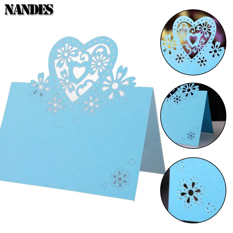 50pcs romantic Love Heart Laser Cut Party Love Heart Table Number Name Place Cards Party Favor Decor Wedding Cards Decoration