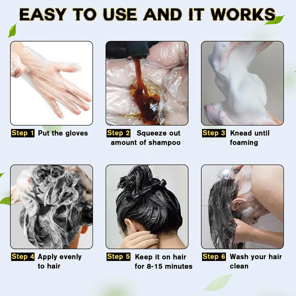 500ml Natural Herbal Hair Dye Shampoo 3 in 1 Change Hair Color Gray Hair to Dark Brown Black Deep Nourishing Fashion Hair Care 6