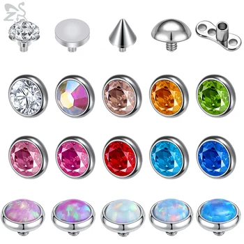 ZS 1PC 16G Stainless Steel Micro Dermal Piercing for Women CZ Opal Dermal Anchor Surface Piercings Skin Diver Body Piercing 1
