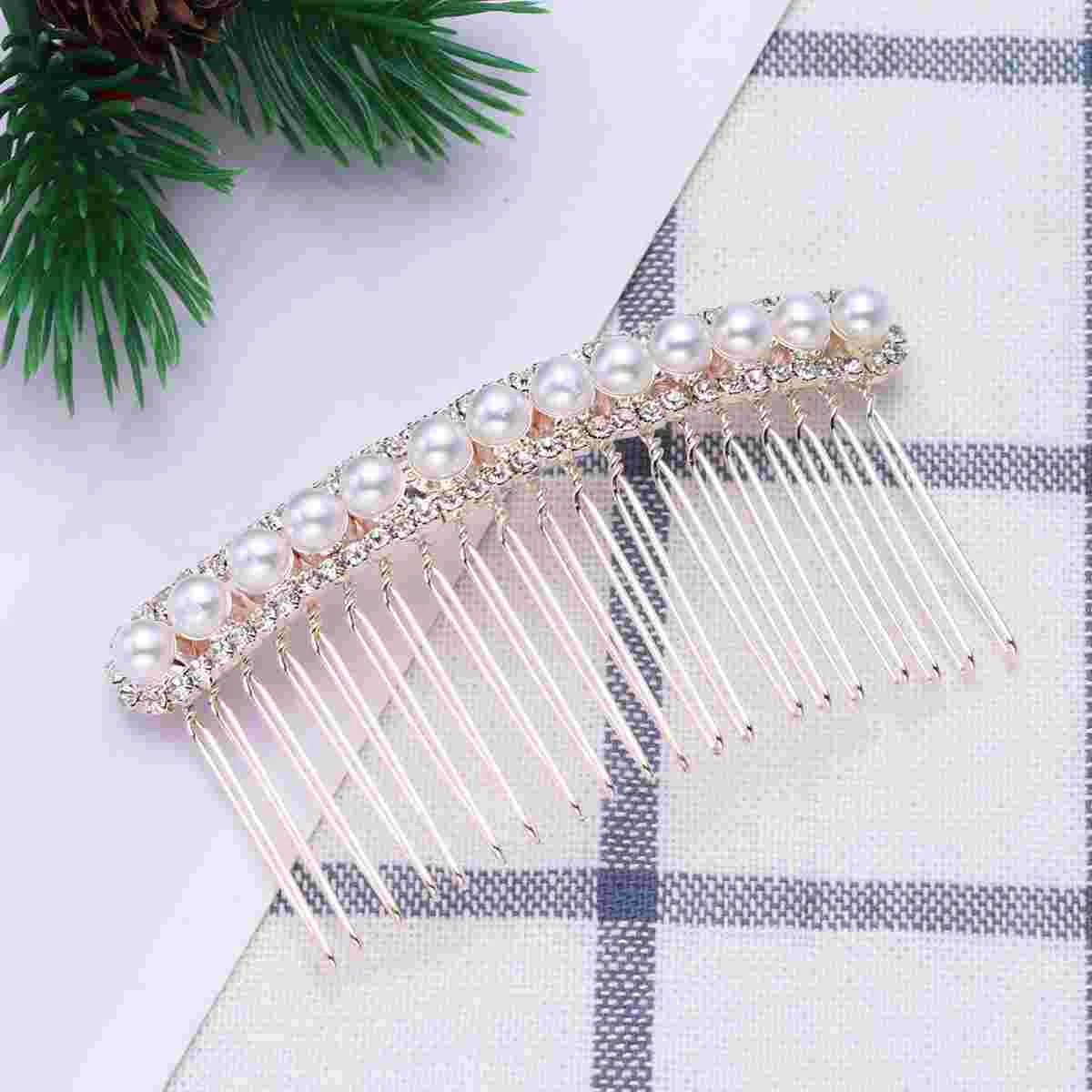 

1PC Pearl Comb For Bridal Rhinestone Inlay Headdress Alloy Insert Comb Bridal Hair Accessories Hair Decoration