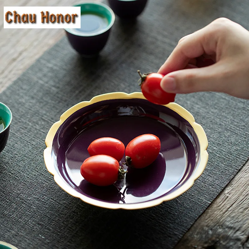 Platycodon Purple Glaze Ceramic Pot Bearing Holder Zisha Pot Base Water Storage Dry Soaking Table Fruit Plate Kung Fu Teaset