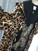 Extra size 300 pounds fat people wear summer women's dress leopard print patchwork bear rhinestone short-sleeved skirt - Image 2