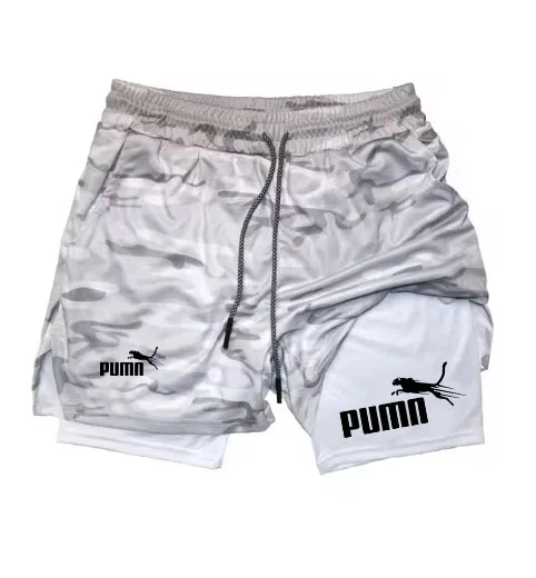 2 in 1 Running Workout Shorts for Men Gym Compression Shorts with Phone Pocket Towel Loop Athletic Activewear