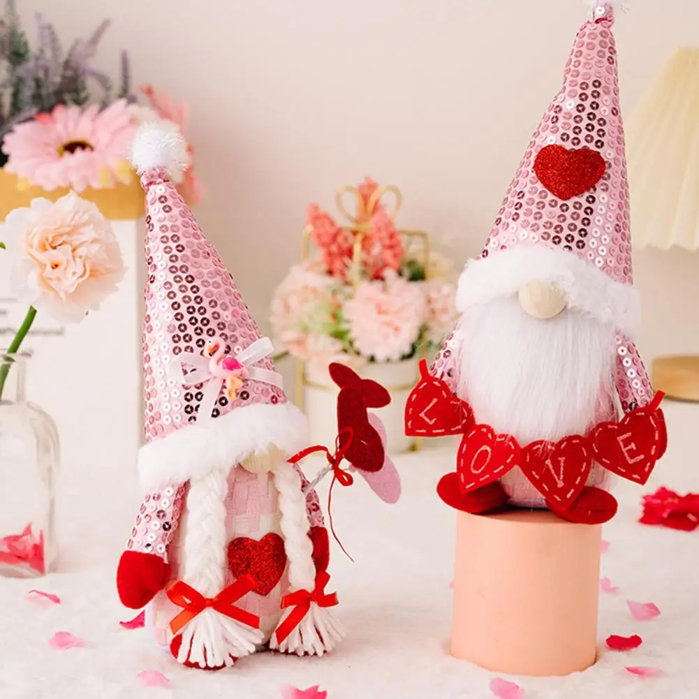 

Heart-shaped Balloon Doll Valentine's Day Gnome Plush Toy with Sequins Design Love Heart Faceless Dwarf Doll for Valentine's