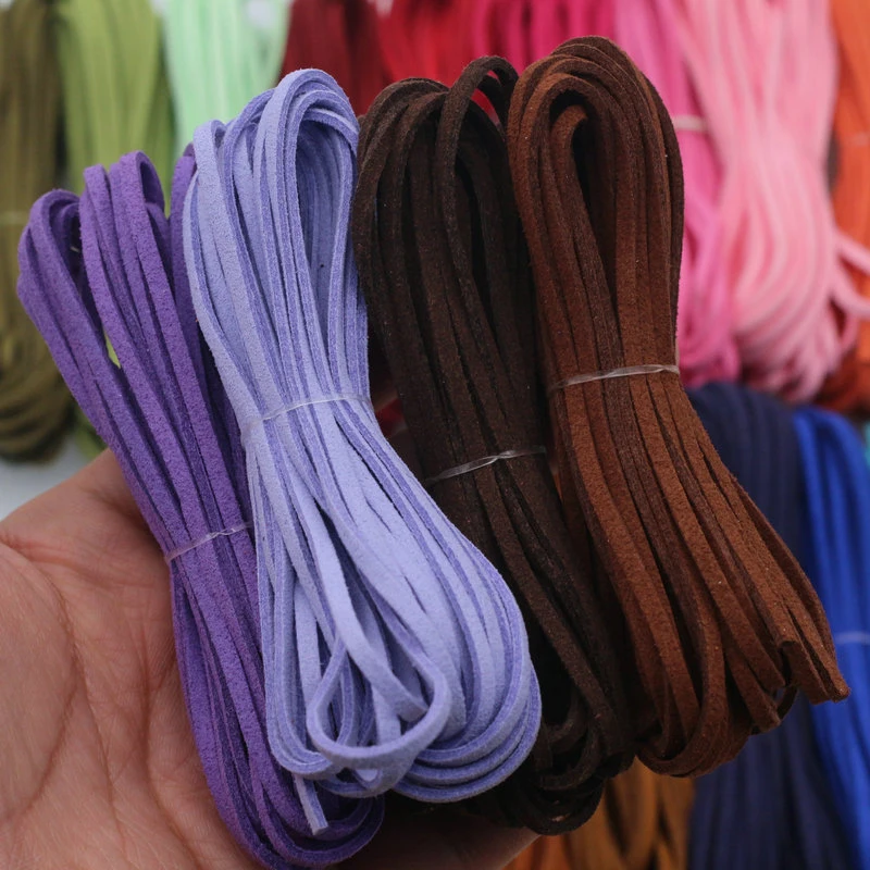 5m/roll Multi-Color Flat Faux Suede Cord Korean Velvet Leather Rope for DIY Handmade Jewelry Rope String Accessories 3mm Thick