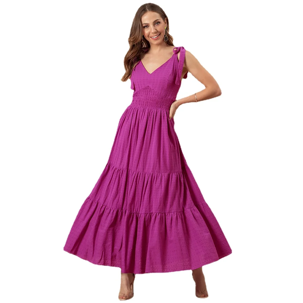 

2022 Summer New Fashion Slim Waist Jacquard Pure Color Sling Dress Plus Size Dress Vestidos De Mujer Vestido Midi Elegante