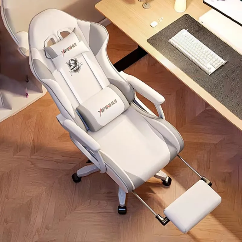 Ergonomic With Lumbar Office Chair Cream Wind Nordic White Relax Gaming Chair Cute Neck Pillow Chaise Bureau Home Furniture 5