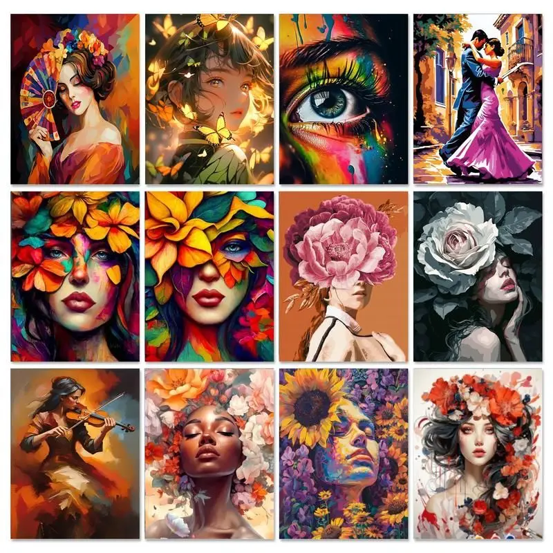 GATYZTORY Modern Paint By Numbers Flowers Canvas Coloring By Numbers Figure Paint With Numbers Handicraft For Adults Decor Room