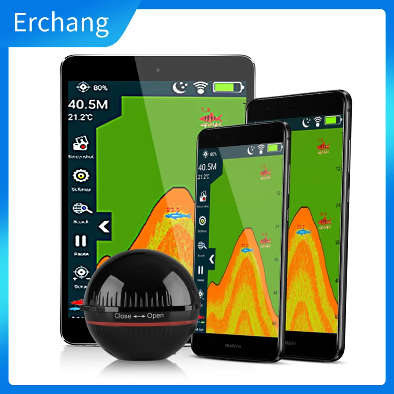 Fishing Accessories Fish Finder Erchang XA02 Wireless Fish Finder Portable Depth Echo Sounder 48m/160ft Detector Sonar Alarm Transducer IOS&Android