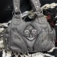 Women's Y2K Vintage Motorcycle Shoulder Bag Fashion Soft PU Chains Multiple Pockets Tote Bags Moto Style Messenger Crossbody Bag 1